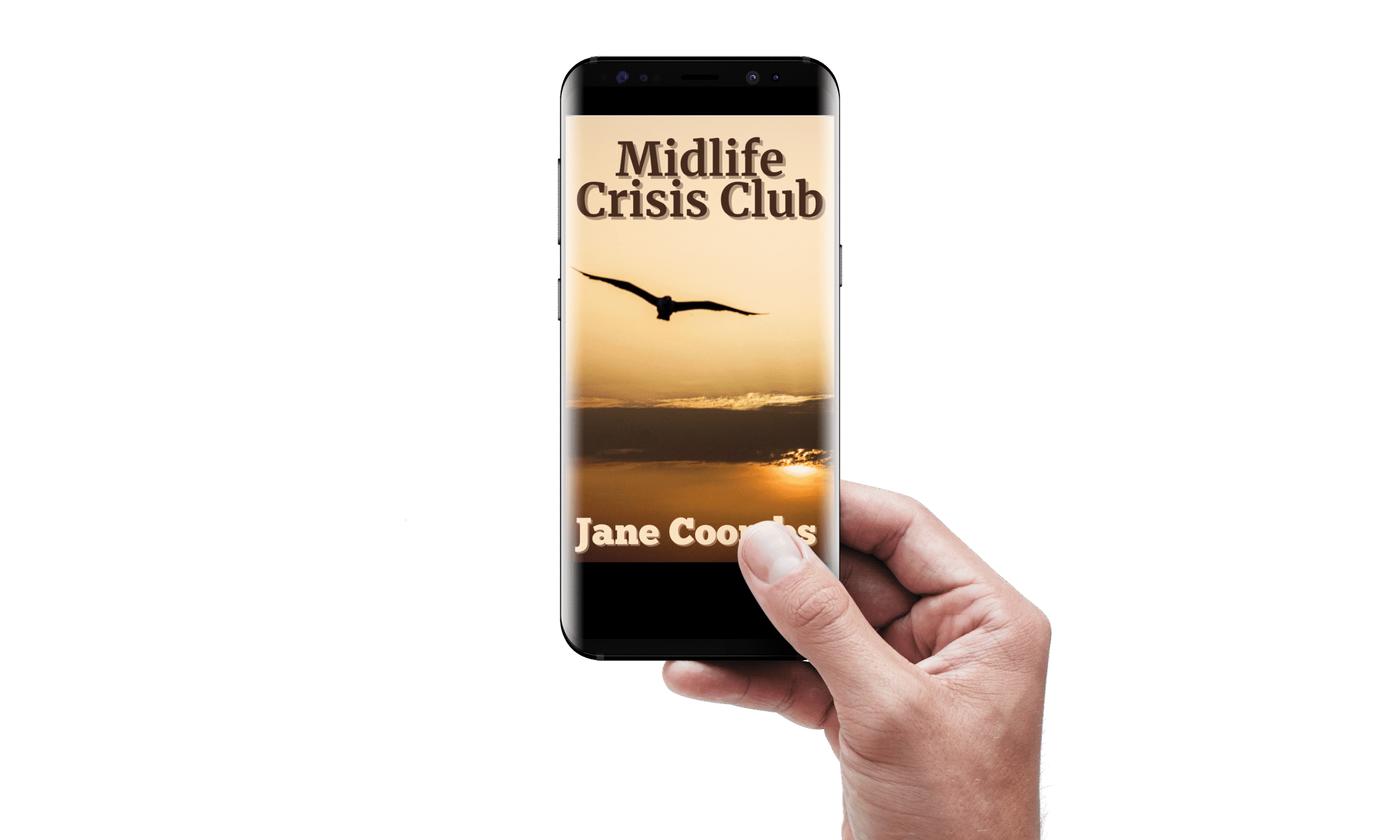 image of book cover for midlife crisis club on a smart phone