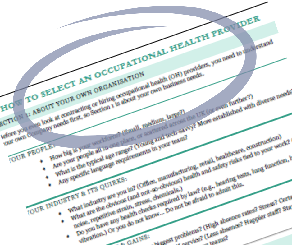 procedure written and a circle drawn around the words how to select an occupational health provider