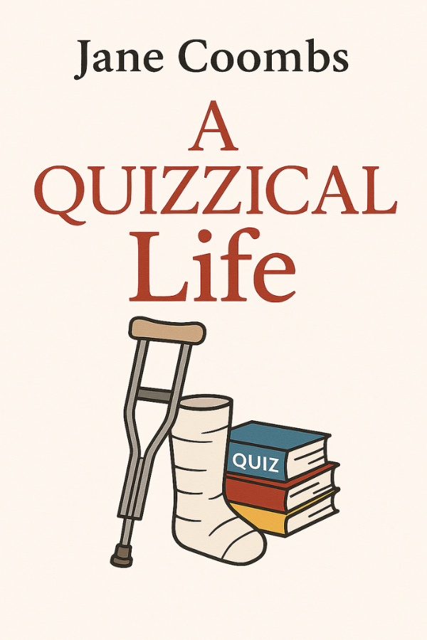 a crutch, a plaster of plaster splint and a stack of books
